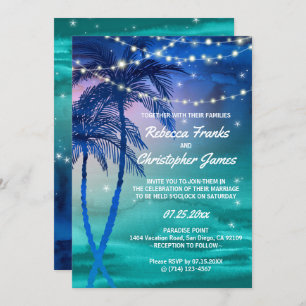 Palm Trees Strings of Lights Wedding Invitations Kaart