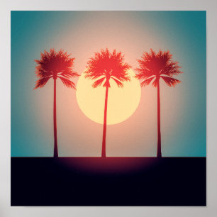 Palm Trees Sunset Art Poster
