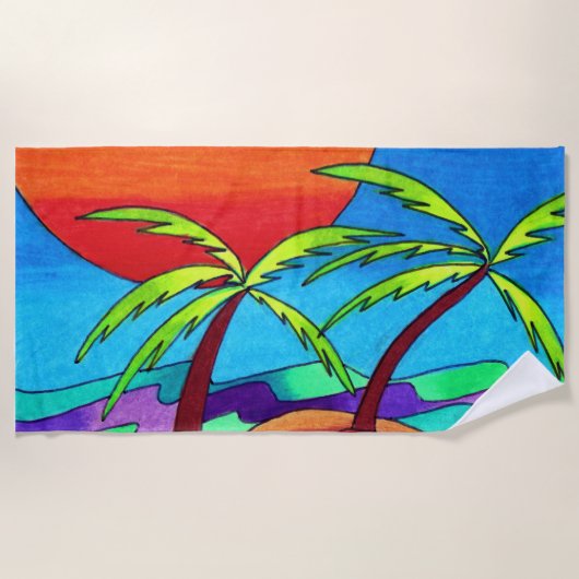 Palm Trees Sunset Beach Handdoek (Voorkant)