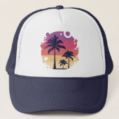 Palm Trees Sunset Logo Trucker Pet (Voorkant)