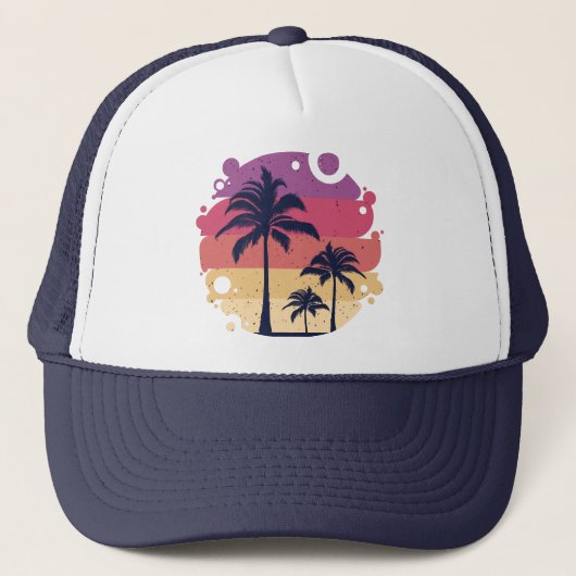 Palm Trees Sunset Logo Trucker Pet (Voorkant)