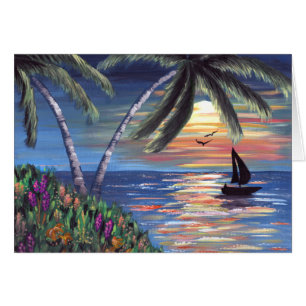 Palm Trees Sunset Ocean Painting