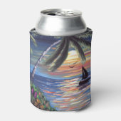 Palm Trees Sunset Ocean Painting Blikjeskoeler (Blikje Voorkant)