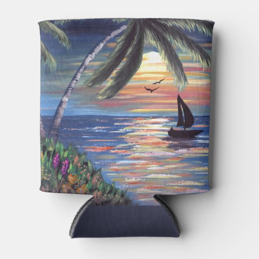 Palm Trees Sunset Ocean Painting Blikjeskoeler (Voorkant)