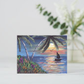 Palm Trees Sunset Ocean Painting Briefkaart (Staand voorkant)