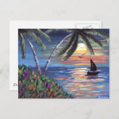 Palm Trees Sunset Ocean Painting Briefkaart (Voorkant / Achterkant)