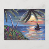 Palm Trees Sunset Ocean Painting Briefkaart (Voorkant)