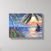 Palm Trees Sunset Ocean Painting Canvas Afdruk (Voorkant)