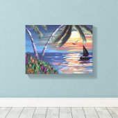 Palm Trees Sunset Ocean Painting Canvas Afdruk (Insitu (Houten vloer))