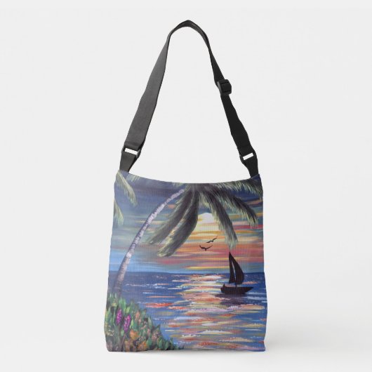 Palm Trees Sunset Ocean Painting Crossbody Tas (Voorkant)
