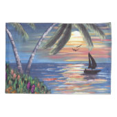 Palm Trees Sunset Ocean Painting Kussensloop (Achterkant)