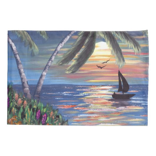 Palm Trees Sunset Ocean Painting Kussensloop (Achterkant)