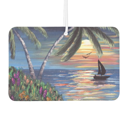 Palm Trees Sunset Ocean Painting Luchtverfrisser (Voorkant)