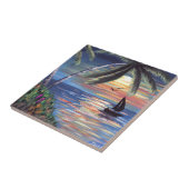 Palm Trees Sunset Ocean Painting Tegeltje (Zijkant)