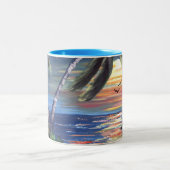 Palm Trees Sunset Ocean Painting Tweekleurige Koffiemok (Center)