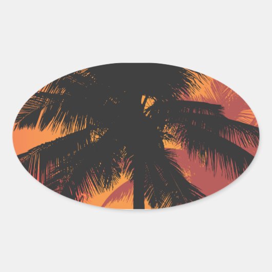 Palm Trees Sunset Silhouettes Ovale Sticker (Voorkant)