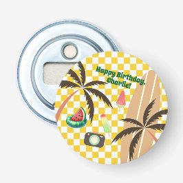 Palm Trees Surfboard Geruit Zomerfeest Button Flesopener