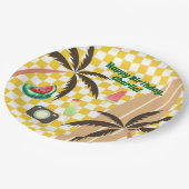 Palm Trees Surfboard Geruit Zomerfeest Papieren Bordje (Gekanteld)