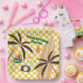 Palm Trees Surfboard Geruit Zomerfeest Papieren Bordje (Feest)