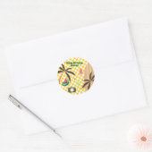 Palm Trees Surfboard Geruit Zomerfeest Ronde Sticker (Envelop)