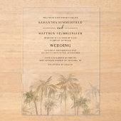 Palm Trees Tropical Beach Wedding Acryl Uitnodigingen (Voorkant)