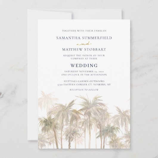 Palm Trees Tropical Beach Wedding Kaart (Voorkant)