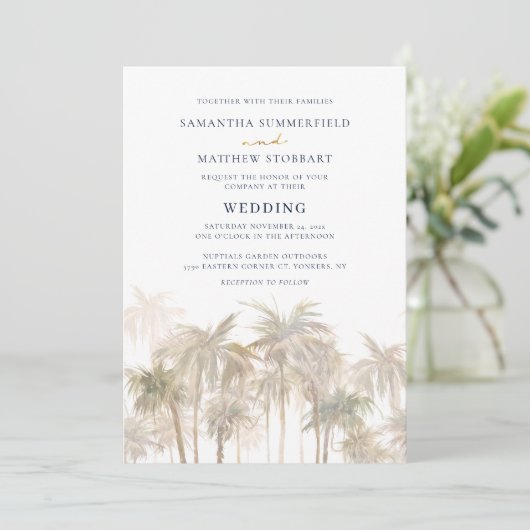 Palm Trees Tropical Beach Wedding Kaart (Staand voorkant)