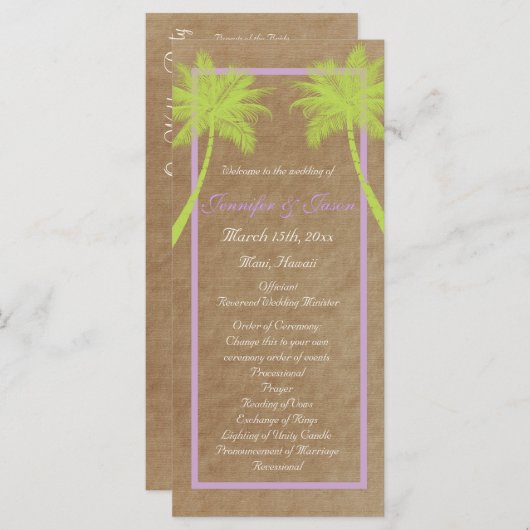 Palm Trees Tropical Beach Wedding Programs Programmakaart (Voorkant / Achterkant)