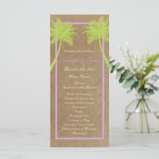 Palm Trees Tropical Beach Wedding Programs Programmakaart (Staand voorkant)