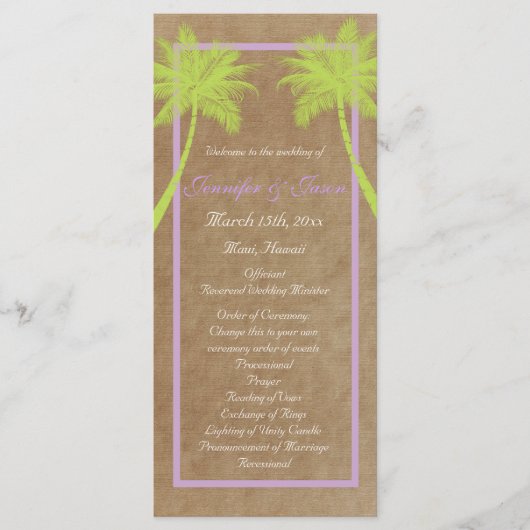 Palm Trees Tropical Beach Wedding Programs Programmakaart (Voorkant)