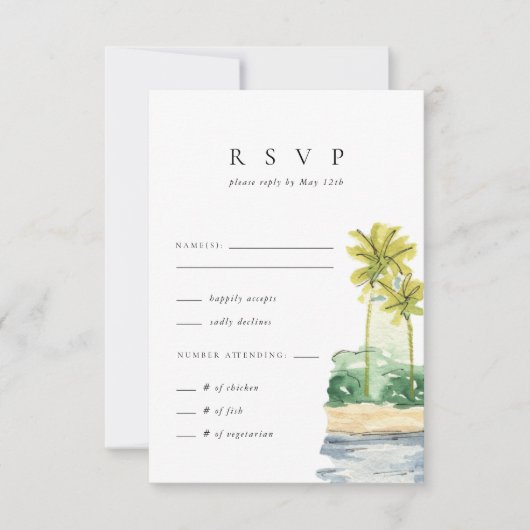 Palm Trees Tropical Beach Wedding RSVP Kaartje (Voorkant)