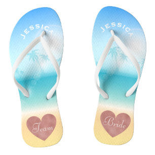 Palm Trees Tropical Beach Wedding Team Bride Heart Teenslippers