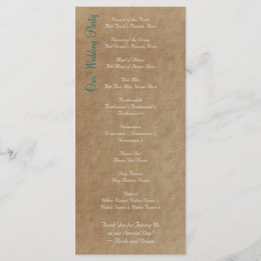 Palm Trees Tropical Blauwgroen Beach Wedding Progr Programmakaart (Achterkant)