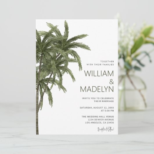 Palm Trees Tropical Island Bruiloft Kaart (Staand voorkant)