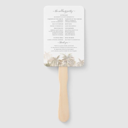 Palm Trees Tropical Modern Wedding Programme Handwaaier (Achterkant)