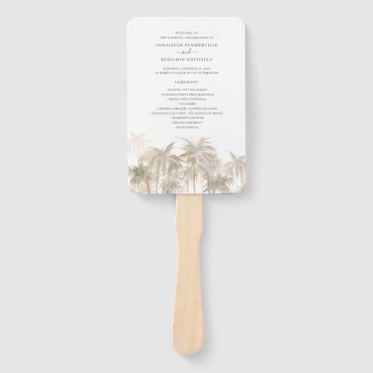 Palm Trees Tropical Modern Wedding Programme Handwaaier (Voorkant)