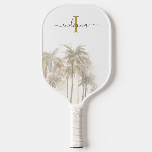 Palm Trees Tropical Monogram Name Script Pickleball Paddle (Voorkant)