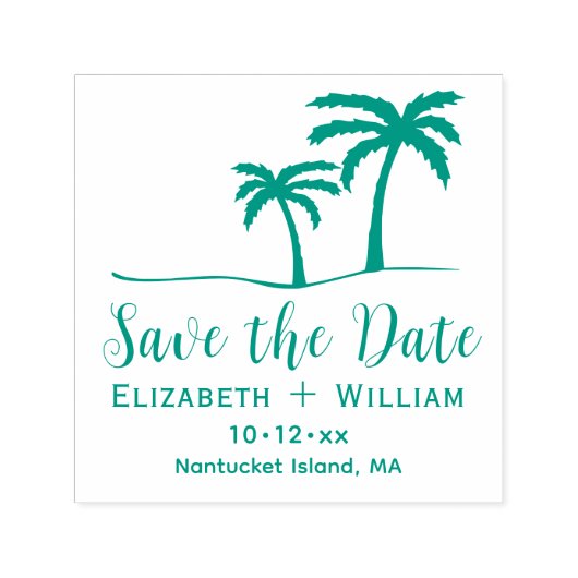 Palm Trees Tropical Save the Date Name Date Zelfinktende Stempel (Design)