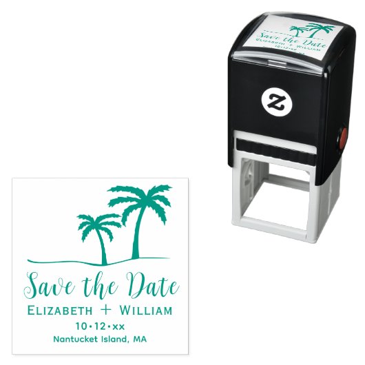 Palm Trees Tropical Save the Date Name Date Zelfinktende Stempel (In situ)