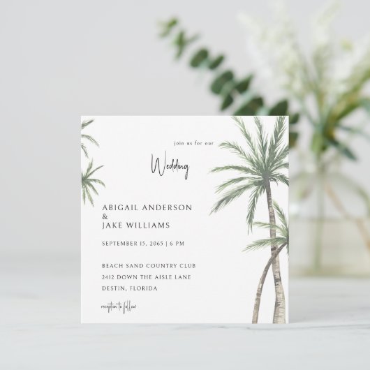 Palm Trees Tropical Square Wedding Kaart (Staand voorkant)