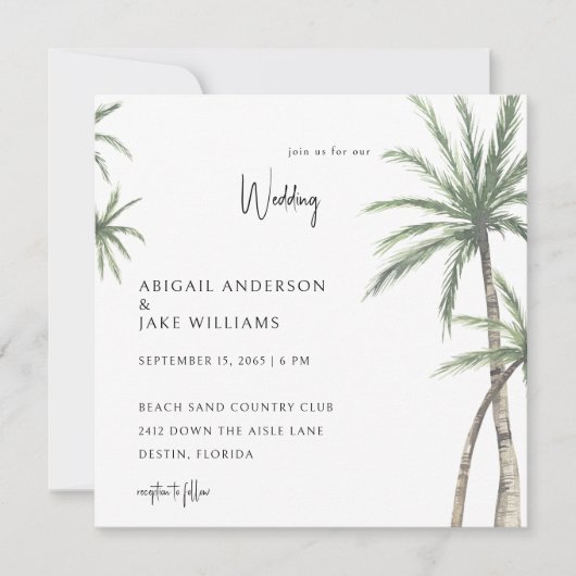 Palm Trees Tropical Square Wedding Kaart (Voorkant)
