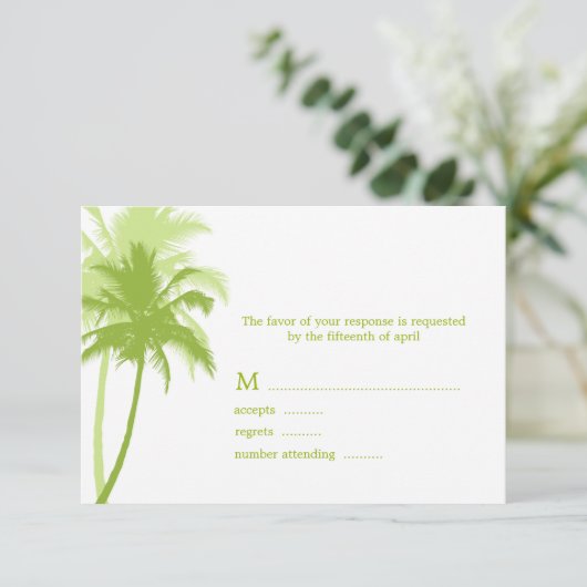 Palm Trees Tropical Wedding Response Kaarten RSVP Kaartje (Staand voorkant)