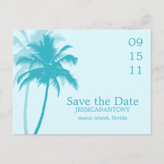 Palm Trees Tropical Wedding Save the Date Aankondigingskaart (Voorkant)
