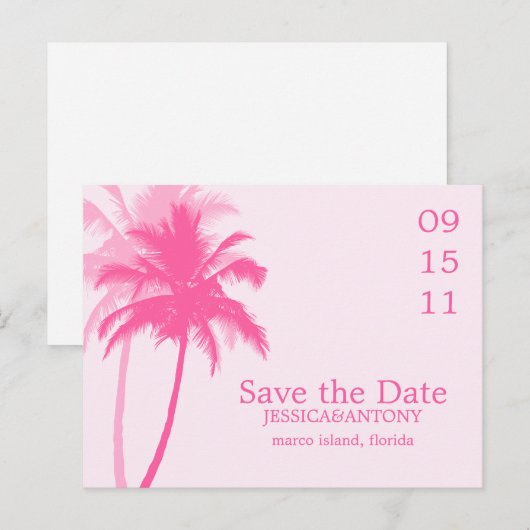 Palm Trees Tropical Wedding Save the Date Aankondigingskaart (Voorkant / Achterkant)