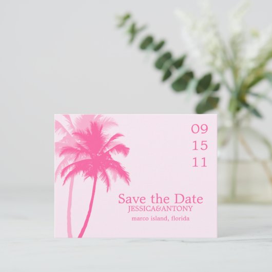 Palm Trees Tropical Wedding Save the Date Aankondigingskaart (Staand voorkant)