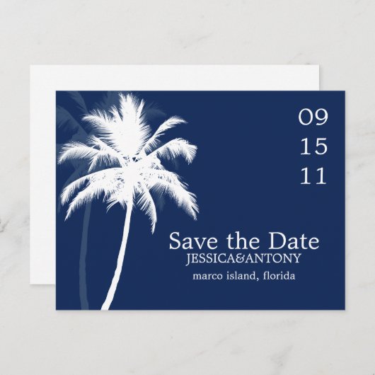 Palm Trees Tropical Wedding Save the Date Aankondigingskaart (Voorkant / Achterkant)