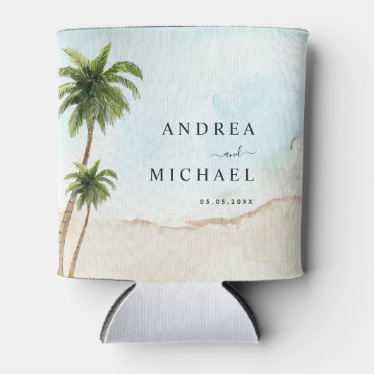 Palm Trees Tropische Strand Bestemming Bruiloft Blikjeskoeler (Voorkant)