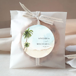 Palm Trees Tropische Strand Bestemming Bruiloft Ronde Sticker