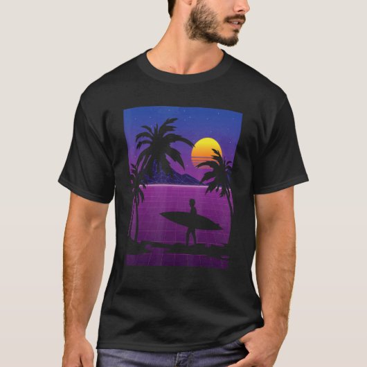 Palm Trees Vaporwave Surfer Synthwave Sunset Surfi T-shirt (Voorkant)