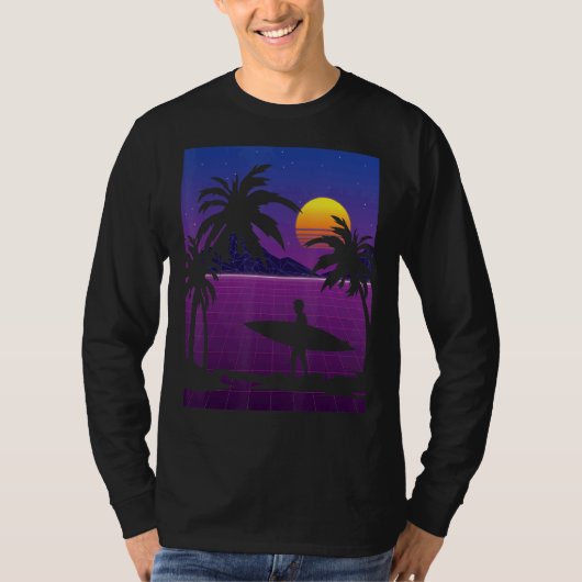 Palm Trees Vaporwave Surfer Synthwave Sunset Surfi T-shirt (Voorkant)